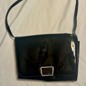 Vintage Salvatore Ferragamo Black Patent Leather Shoulder Bag – Classic
